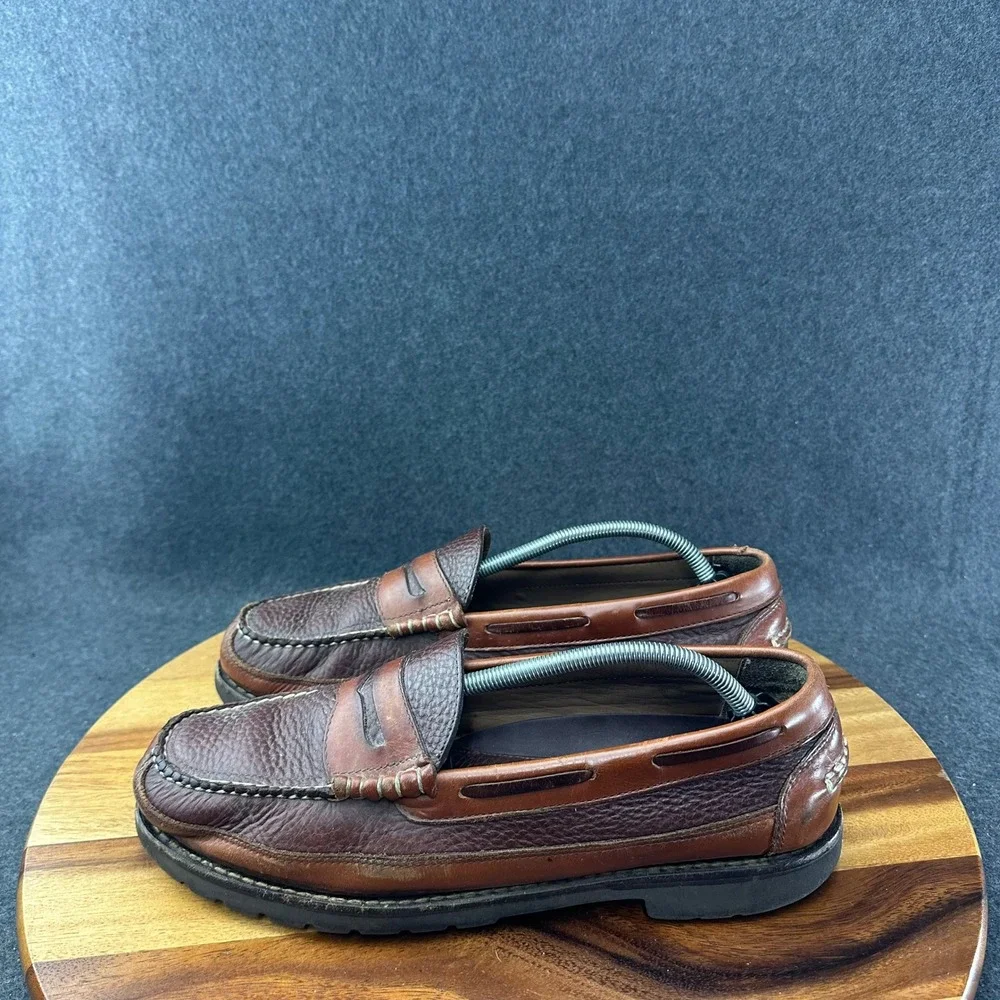L.L. Bean Allagash Penny Loafers Bison Leather Lug Soles Moc Men Sz 11.5D